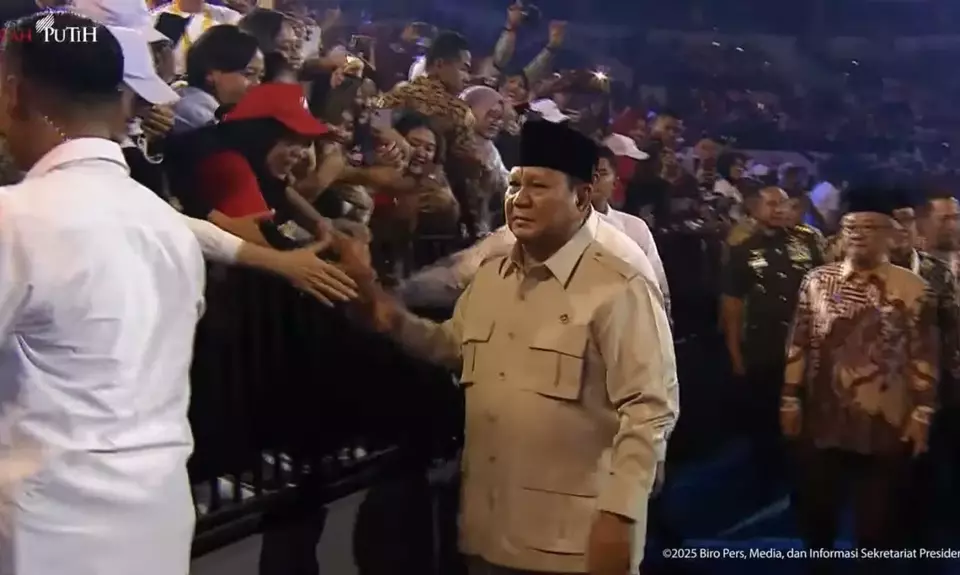Presiden Prabowo menghadiri puncak Hari Guru Nasional 2025 di Indonesia Arena, Jakarta, Jumat 28 November 2025. (BPMI Setpres)